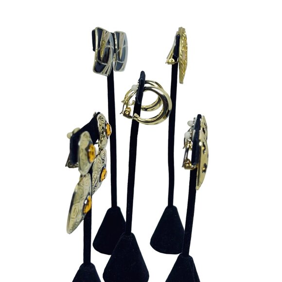 Vintage Lot of 5 Heavy Gold Tone Clip On Earrings (5505) - Picture 7 of 8